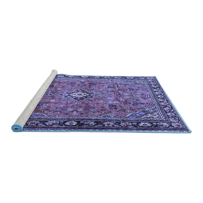 Sideview of Machine Washable Persian Blue Traditional Rug, wshtr2781blu