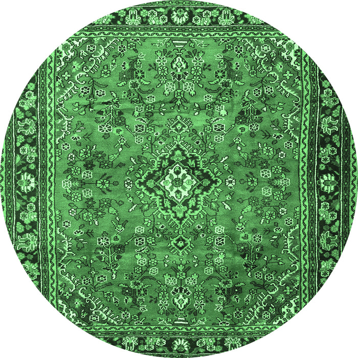Round Persian Emerald Green Traditional Rug, tr2781emgrn