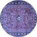 Round Machine Washable Persian Blue Traditional Rug, wshtr2781blu