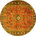 Round Machine Washable Persian Yellow Traditional Rug, wshtr2781yw