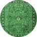 Round Machine Washable Persian Emerald Green Traditional Area Rugs, wshtr2781emgrn