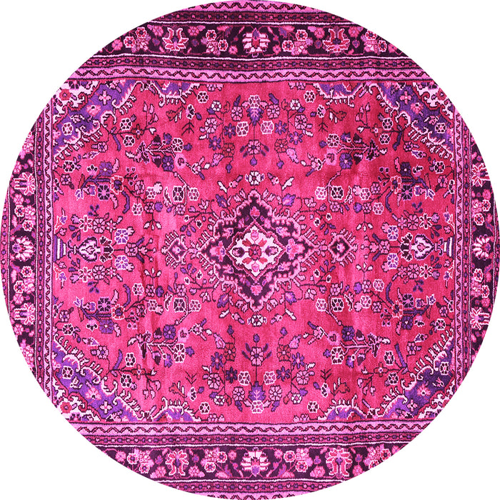 Round Machine Washable Persian Pink Traditional Rug, wshtr2781pnk