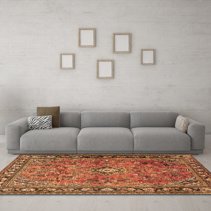 Machine Washable Persian Brown Traditional Rug in a Living Room,, wshtr2781brn