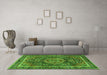 Machine Washable Medallion Green Traditional Area Rugs in a Living Room,, wshtr2782grn