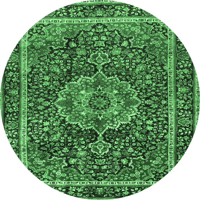 Round Machine Washable Medallion Emerald Green Traditional Area Rugs, wshtr2782emgrn
