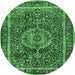 Round Machine Washable Medallion Emerald Green Traditional Area Rugs, wshtr2782emgrn