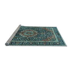 Sideview of Machine Washable Medallion Light Blue Traditional Rug, wshtr2782lblu