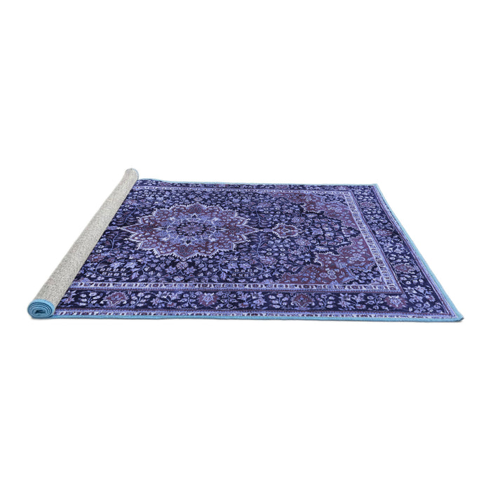 Sideview of Machine Washable Medallion Blue Traditional Rug, wshtr2782blu
