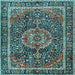 Square Machine Washable Medallion Light Blue Traditional Rug, wshtr2782lblu