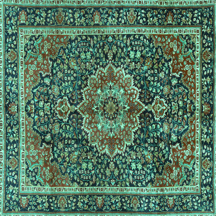 Square Machine Washable Medallion Turquoise Traditional Area Rugs, wshtr2782turq