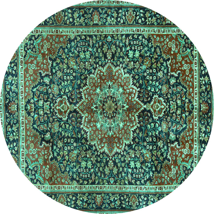 Round Medallion Turquoise Traditional Rug, tr2782turq