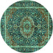 Round Medallion Turquoise Traditional Rug, tr2782turq