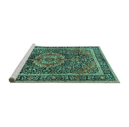 Sideview of Machine Washable Medallion Turquoise Traditional Area Rugs, wshtr2782turq