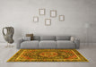 Machine Washable Medallion Yellow Traditional Rug in a Living Room, wshtr2782yw