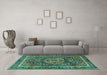 Machine Washable Medallion Turquoise Traditional Area Rugs in a Living Room,, wshtr2782turq