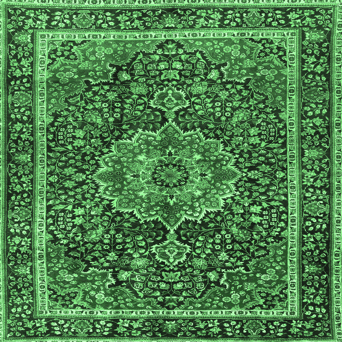 Square Medallion Emerald Green Traditional Rug, tr2782emgrn