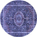 Round Machine Washable Medallion Blue Traditional Rug, wshtr2782blu