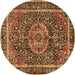 Round Machine Washable Medallion Brown Traditional Rug, wshtr2782brn