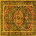 Square Machine Washable Medallion Yellow Traditional Rug, wshtr2782yw