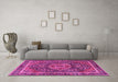 Machine Washable Medallion Pink Traditional Rug in a Living Room, wshtr2782pnk