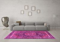 Machine Washable Medallion Pink Traditional Rug, wshtr2782pnk