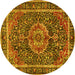 Round Machine Washable Medallion Yellow Traditional Rug, wshtr2782yw