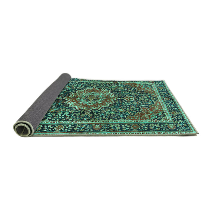 Sideview of Medallion Turquoise Traditional Rug, tr2782turq
