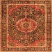 Round Machine Washable Medallion Orange Traditional Area Rugs, wshtr2782org