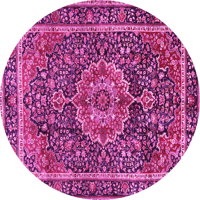 Round Machine Washable Medallion Pink Traditional Rug, wshtr2782pnk
