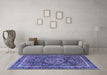 Machine Washable Medallion Blue Traditional Rug in a Living Room, wshtr2782blu