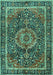 Machine Washable Medallion Turquoise Traditional Area Rugs, wshtr2782turq