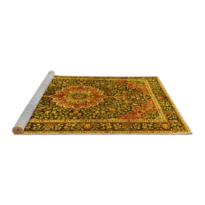 Sideview of Machine Washable Medallion Yellow Traditional Rug, wshtr2782yw