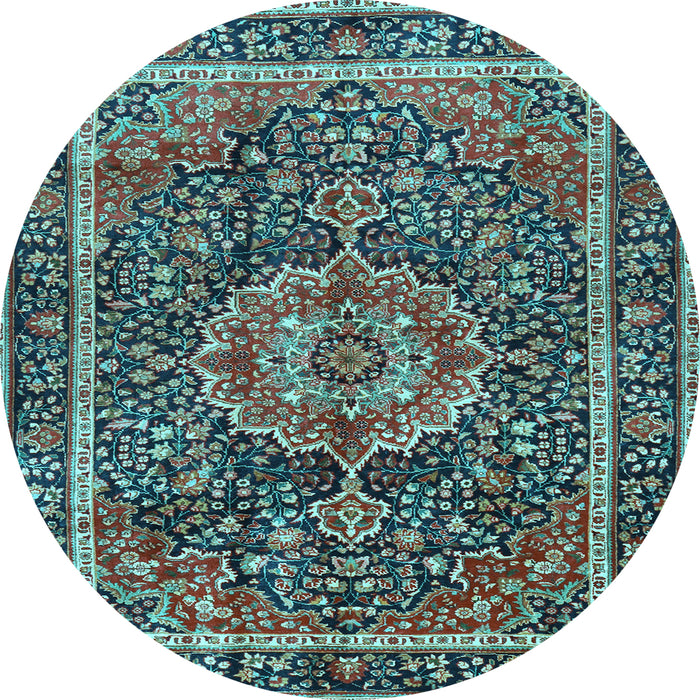 Round Medallion Light Blue Traditional Rug, tr2782lblu