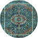 Round Medallion Light Blue Traditional Rug, tr2782lblu