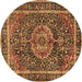 Round Medallion Brown Traditional Rug, tr2782brn