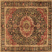 Square Machine Washable Medallion Brown Traditional Rug, wshtr2782brn