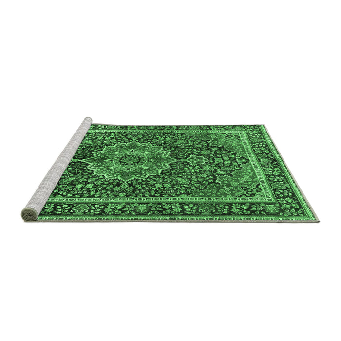 Sideview of Machine Washable Medallion Emerald Green Traditional Area Rugs, wshtr2782emgrn