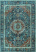 Machine Washable Medallion Light Blue Traditional Rug, wshtr2782lblu