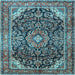 Square Machine Washable Medallion Light Blue Traditional Rug, wshtr2783lblu