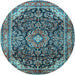 Round Medallion Light Blue Traditional Rug, tr2783lblu