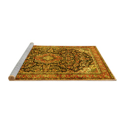 Sideview of Machine Washable Medallion Yellow Traditional Rug, wshtr2783yw
