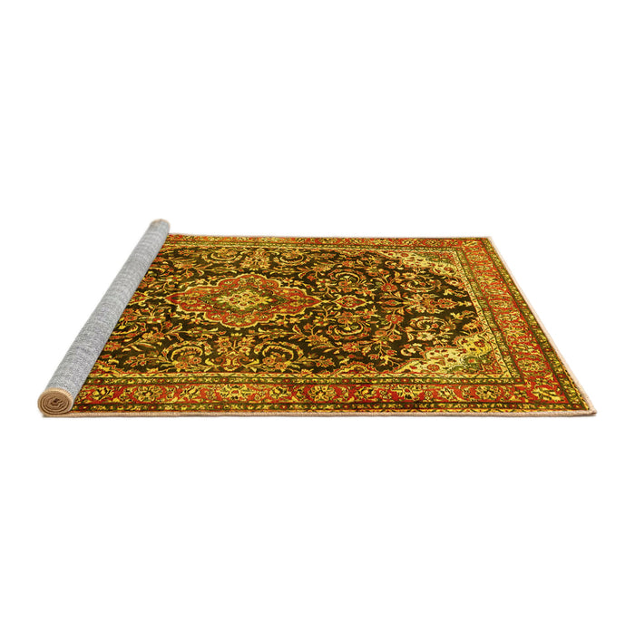 Sideview of Machine Washable Medallion Yellow Traditional Rug, wshtr2783yw
