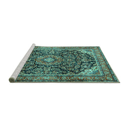 Sideview of Machine Washable Medallion Turquoise Traditional Area Rugs, wshtr2783turq