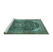 Sideview of Machine Washable Medallion Turquoise Traditional Area Rugs, wshtr2783turq