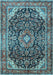 Machine Washable Medallion Light Blue Traditional Rug, wshtr2783lblu