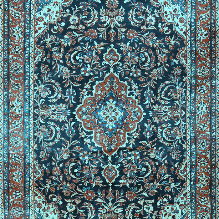 Machine Washable Medallion Light Blue Traditional Rug, wshtr2783lblu