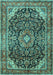 Machine Washable Medallion Turquoise Traditional Area Rugs, wshtr2783turq