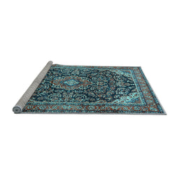 Sideview of Machine Washable Medallion Light Blue Traditional Rug, wshtr2783lblu