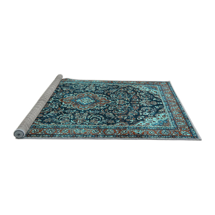 Sideview of Machine Washable Medallion Light Blue Traditional Rug, wshtr2783lblu