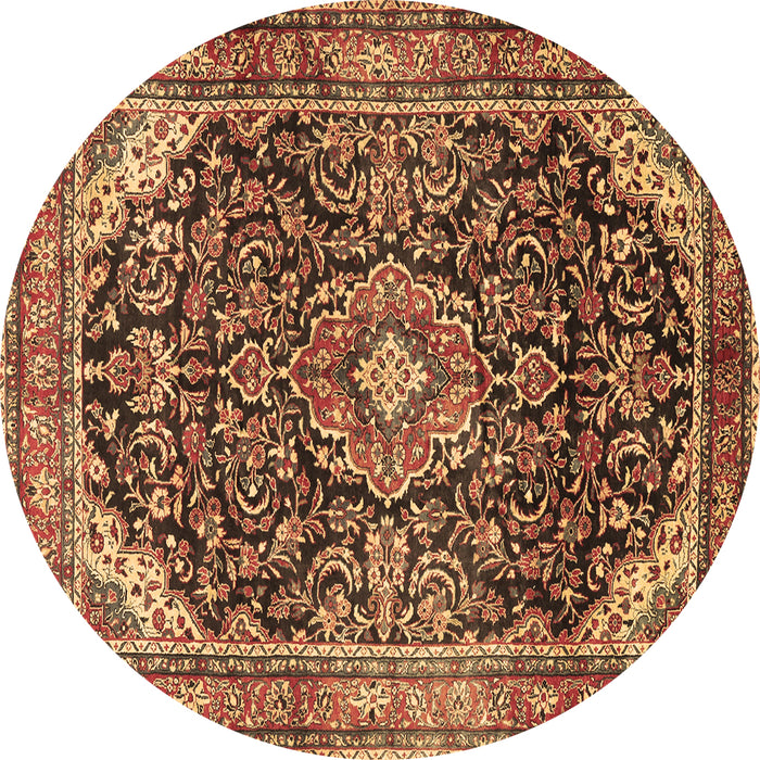 Round Machine Washable Medallion Brown Traditional Rug, wshtr2783brn